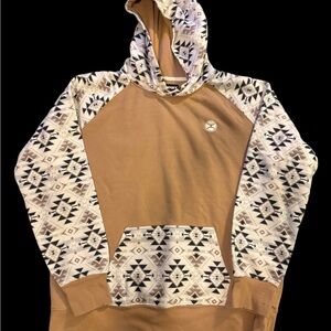 Hooey Trendy Tan and White Geometric Hoodie